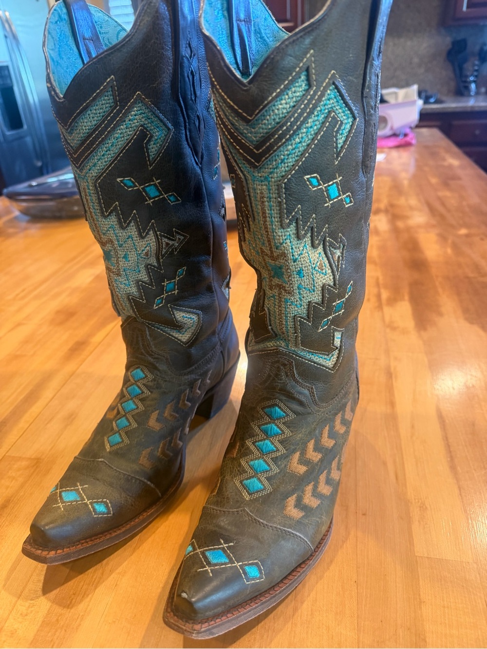 Women's Brown Leather Western Boots with Turquoise Embroidery by Corral
